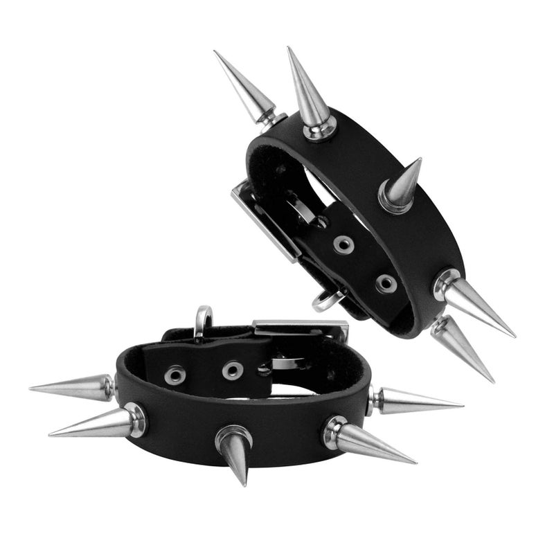 MILAKOO 2 Pcs Punk Style PU Leather Bracelet Bangle with Rivets Spiked Accent - Image 3